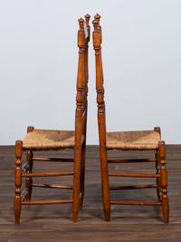 A Pair of William and Mary Bannister-Back Rush Seat Side Chairs