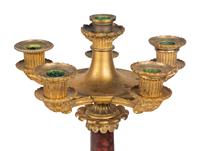 A Pair of Regency Gilt Bronze and Red Marble Five-Light Candelabra