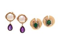 COLLECTION OF YELLOW GOLD AND GEMSTONE EARRINGS
