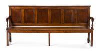 An English Provincial Oak Bench, Height 37 1/2 x width 82 1/2 x depth 17 inches.