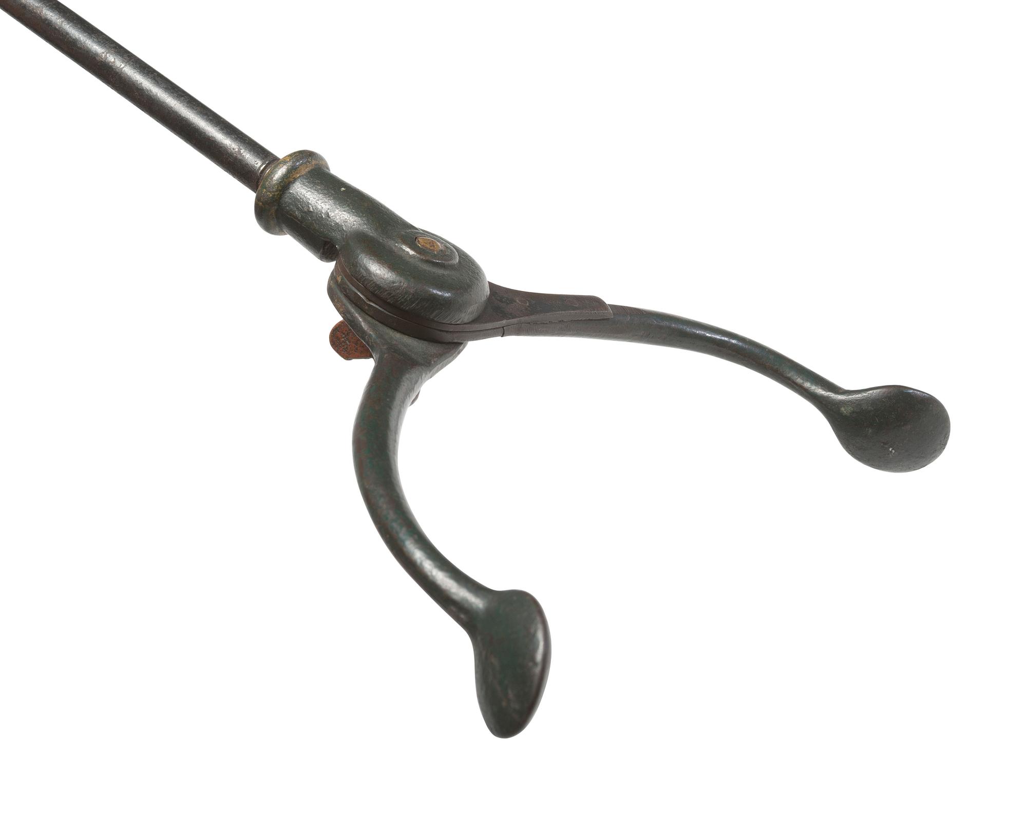 [EARLY PHOTOGRAPHY]. Vintage cast iron photographer's studio head clamp and "unipod."