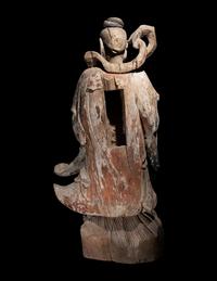 A Carved Polychrome Lacquered Wood Figure of a Guanyin