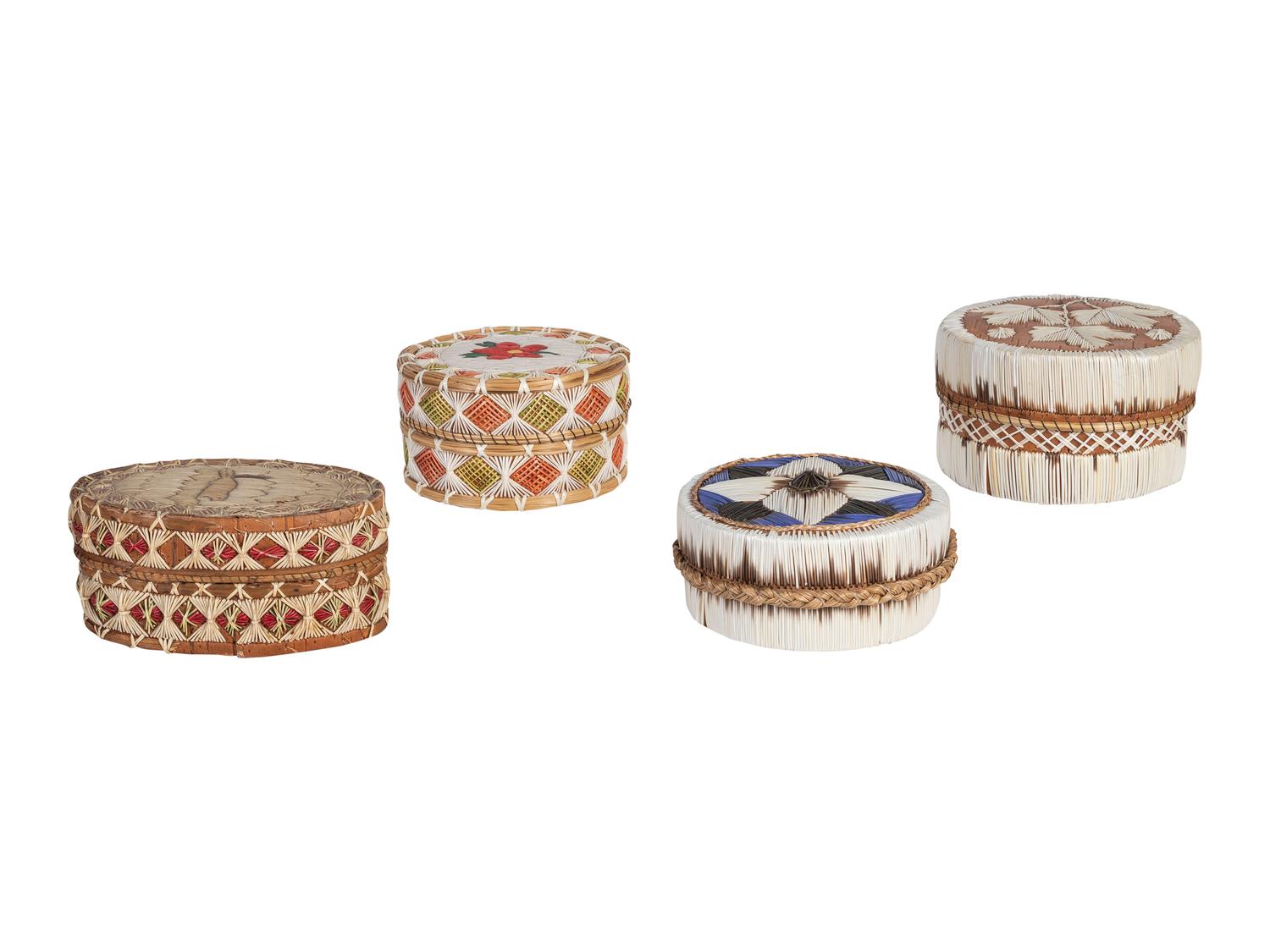 Northeastern or Great Lakes Quilled Birchbark Boxes