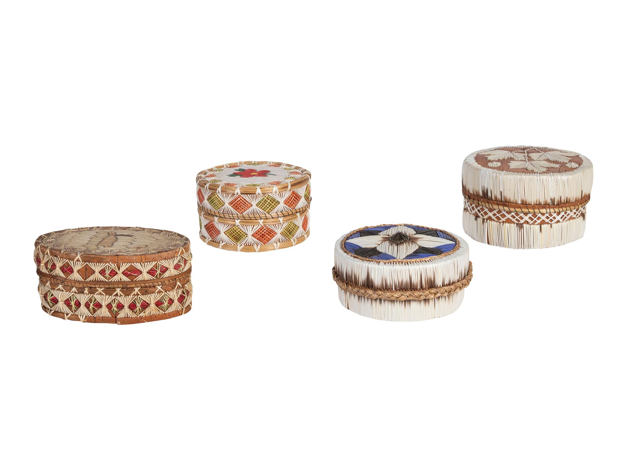 Northeastern or Great Lakes Quilled Birchbark Boxes