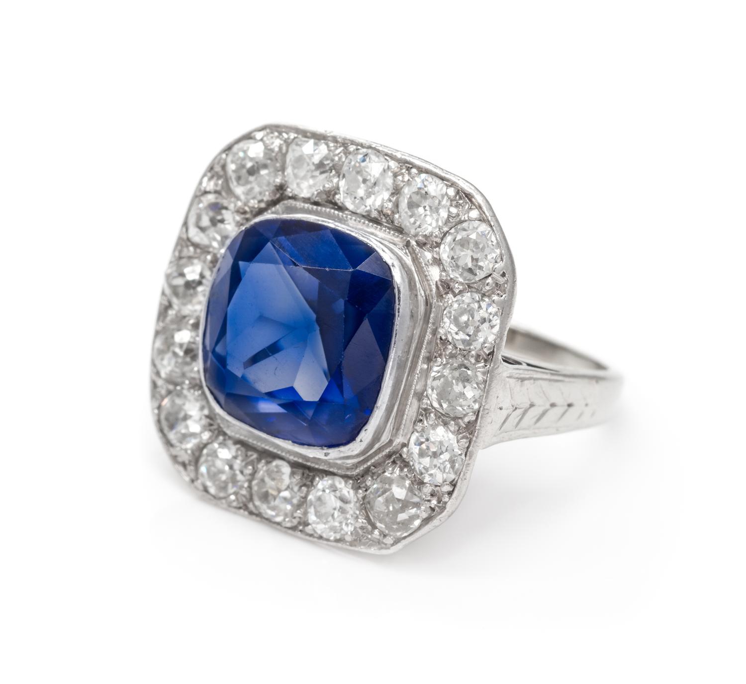 A Platinum, White Gold, Synthetic Sapphire and Diamond Ring,