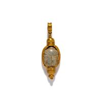 An Egyptian Gold and Blue Faience Scarab Pendant — with modern gold additions