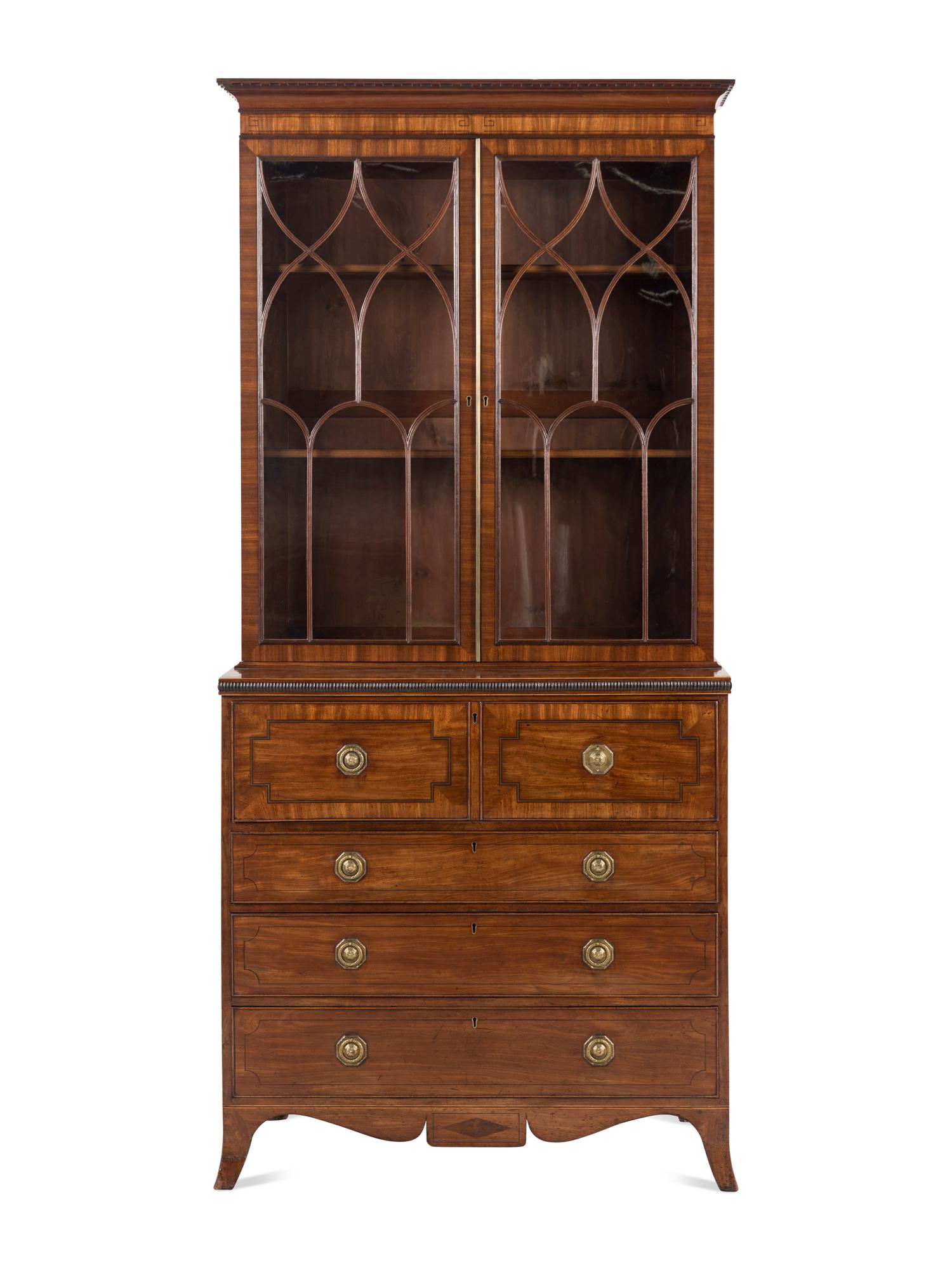A George III Mahogany and Parcel Ebonized Bureau Bookcase