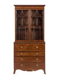 A George III Mahogany and Parcel Ebonized Bureau Bookcase