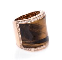 An 18 Karat Rose Gold, Tiger's Eye and Diamond Ring,
