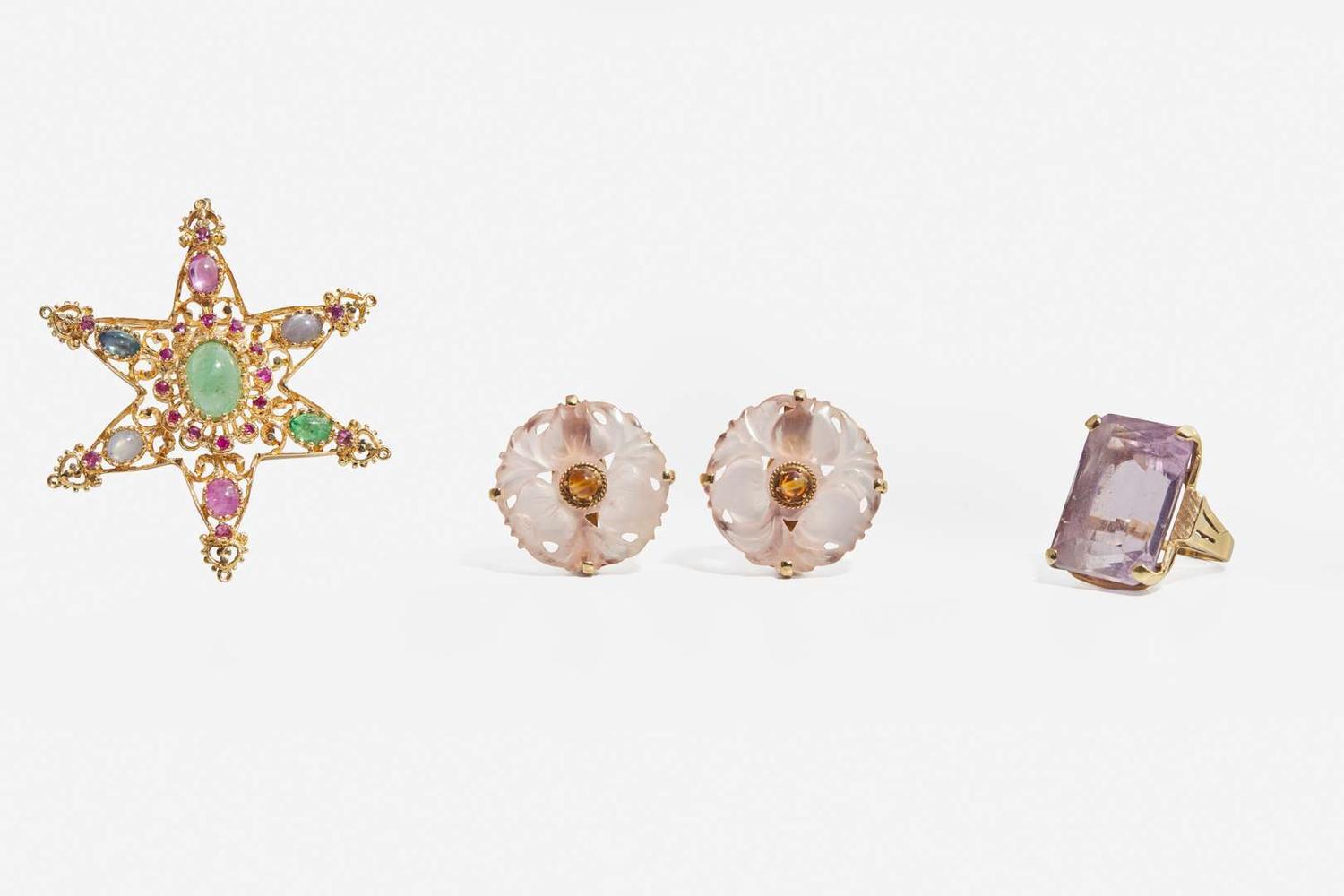 A Collection of 14K Yellow Gold and Gemstone Jewelry