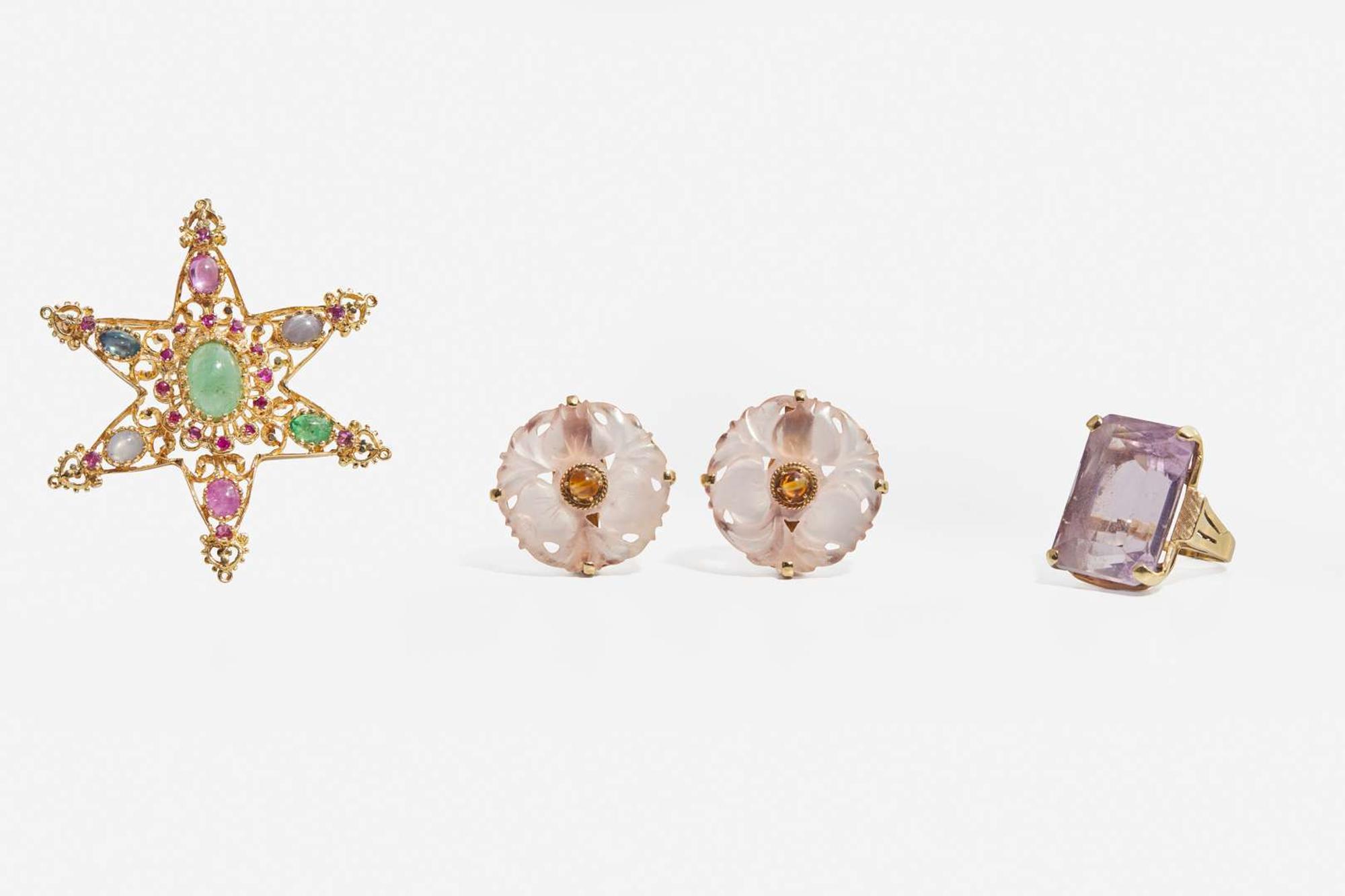 A Collection of 14K Yellow Gold and Gemstone Jewelry