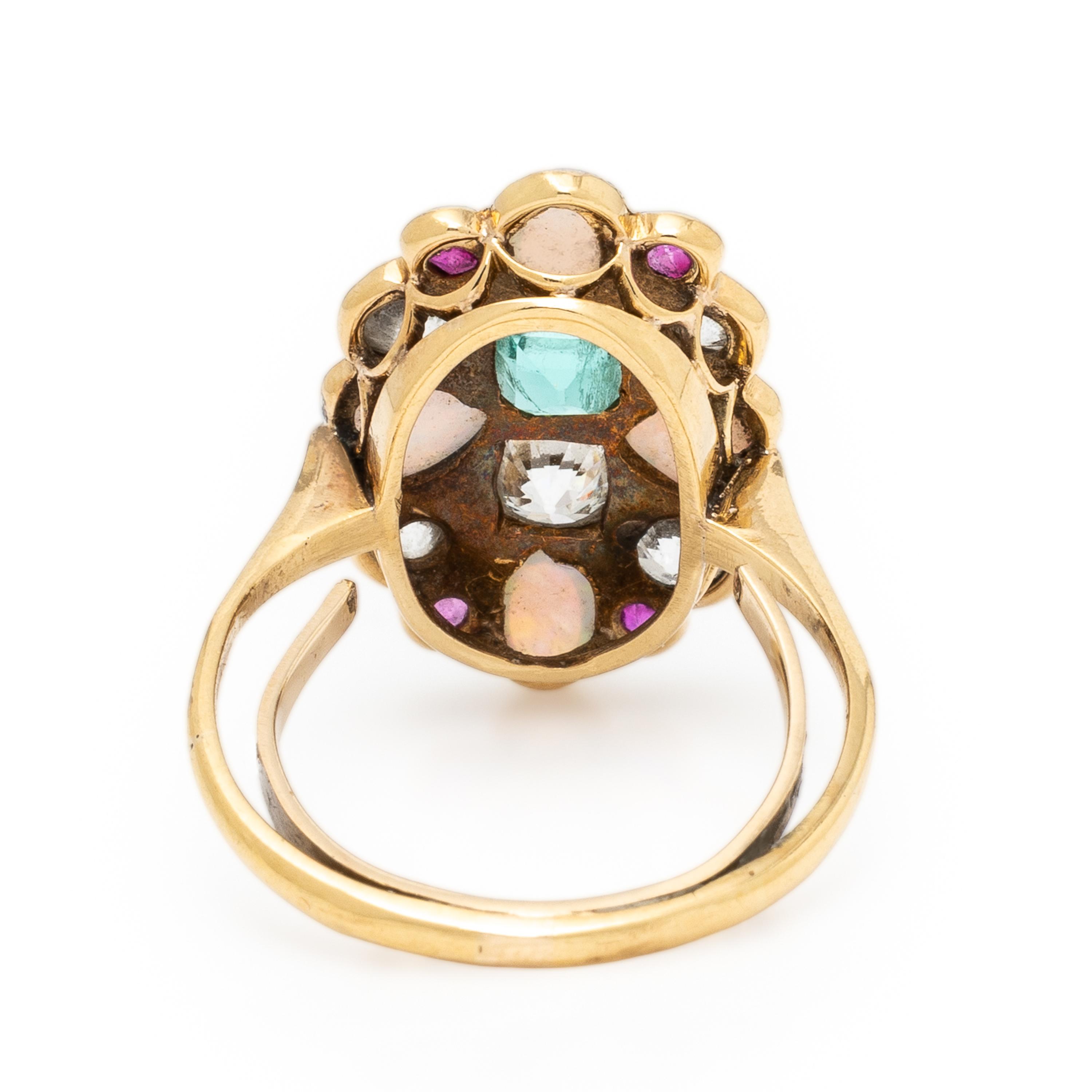 Multigem and Platinum-Topped Yellow Gold Ring