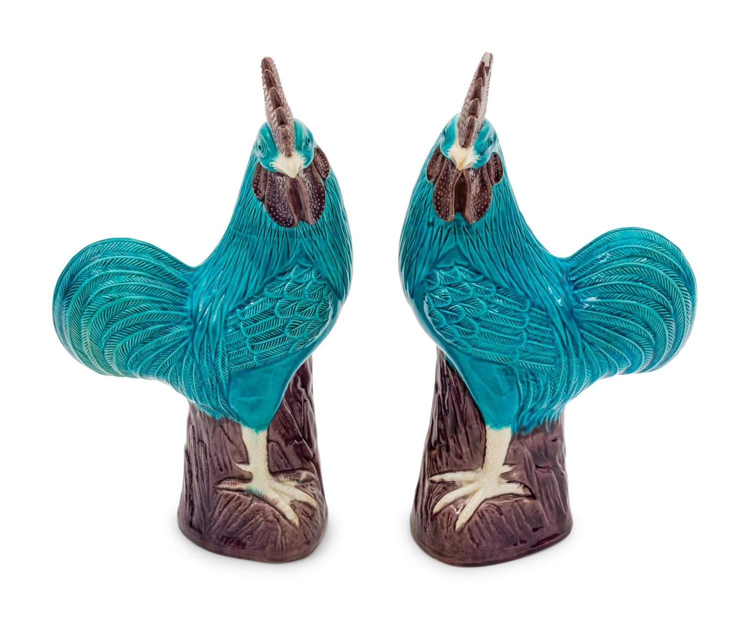 A Group of Chinese Porcelain Roosters and a Duck