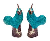 A Group of Chinese Porcelain Roosters and a Duck