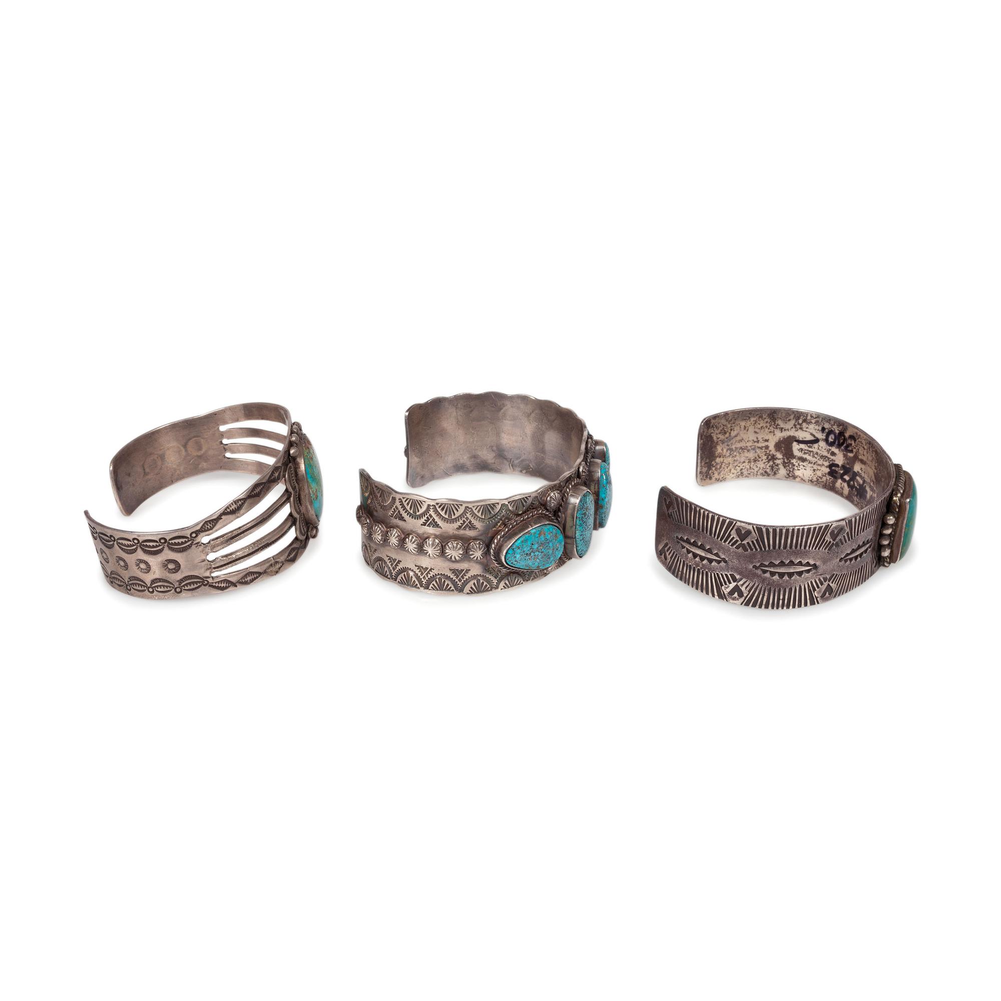 Silver and Turquoise Cuff Bracelet, PLUS Two Navajo Cuff Bracelets
