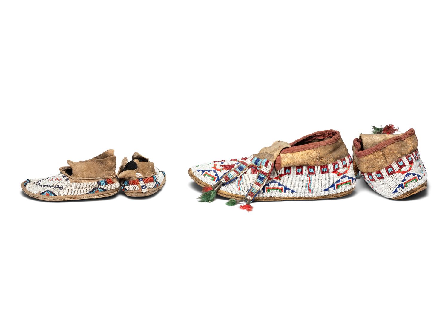 Sioux and Cheyenne Beaded Hide Moccasins