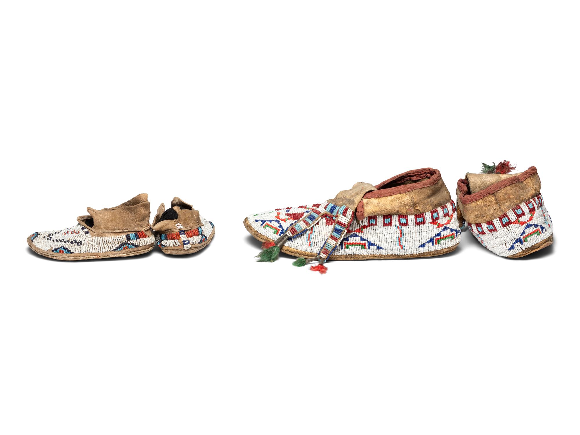 Sioux and Cheyenne Beaded Hide Moccasins