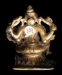 A Small Indian Brass Figural Group of Ganesha and Shakti