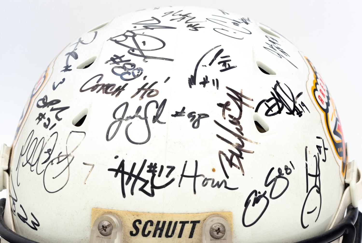 A 2006 Chicago Rush Team Signed Autograph Arena Bowl XX Football Helmet Presented to Mike Ditka Formerly Displayed at Mike Ditka's Restaurant