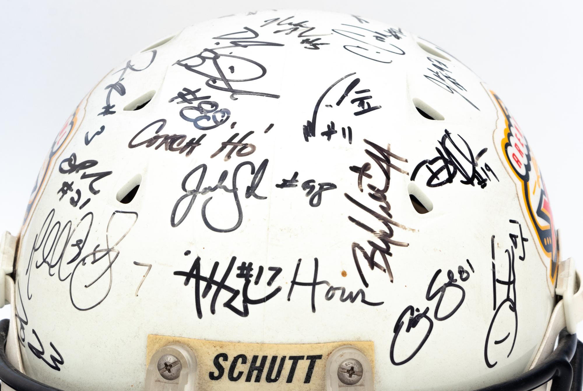 A 2006 Chicago Rush Team Signed Autograph Arena Bowl XX Football Helmet Presented to Mike Ditka Formerly Displayed at Mike Ditka's Restaurant