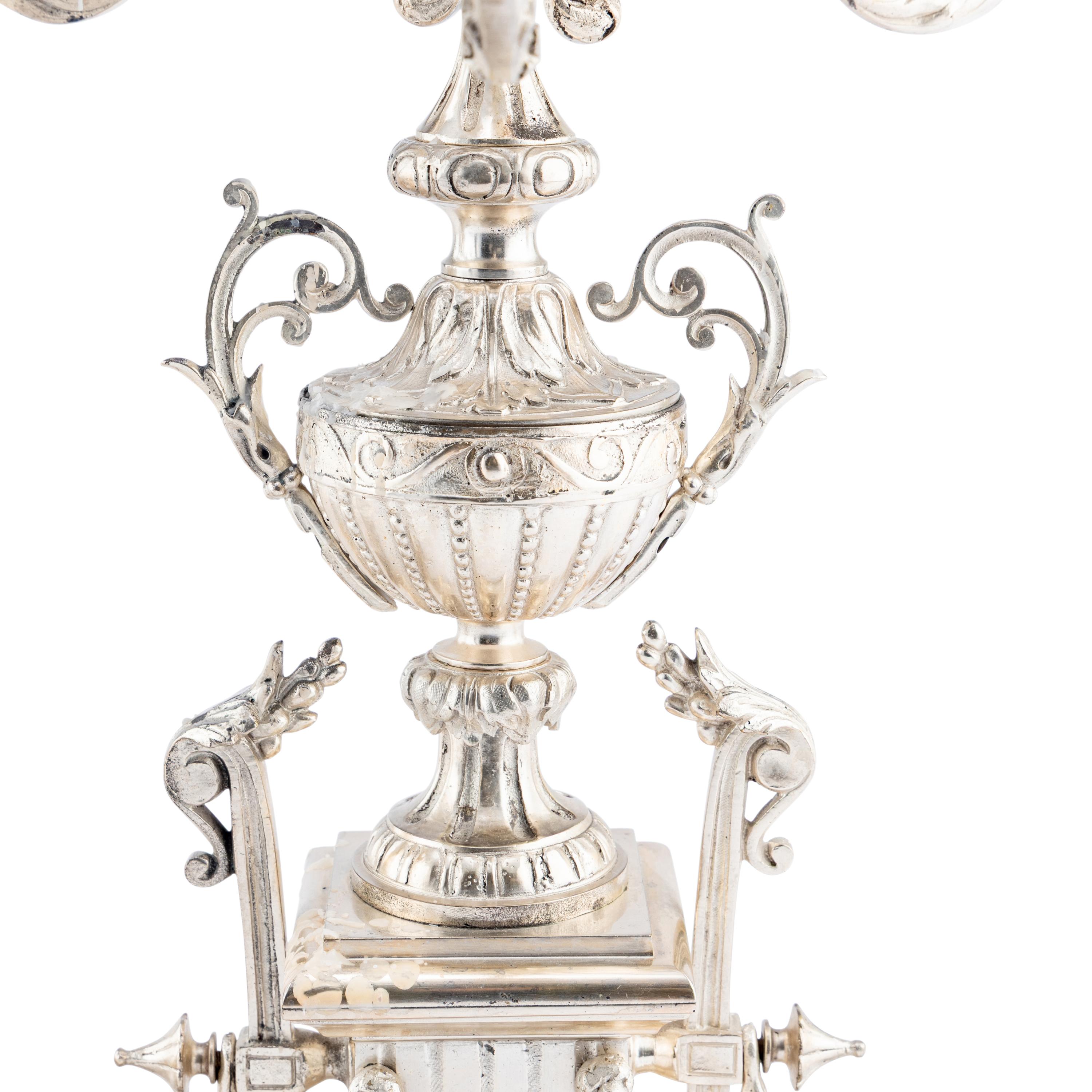 A Pair of Napoleon III Silvered Bronze Six-Light Candelabra