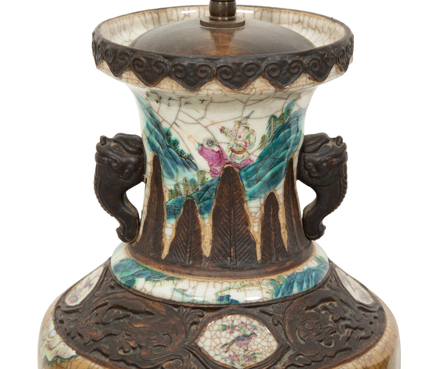 A Pair of Chinese Glazed Ceramic Vases Mounted as Lamps