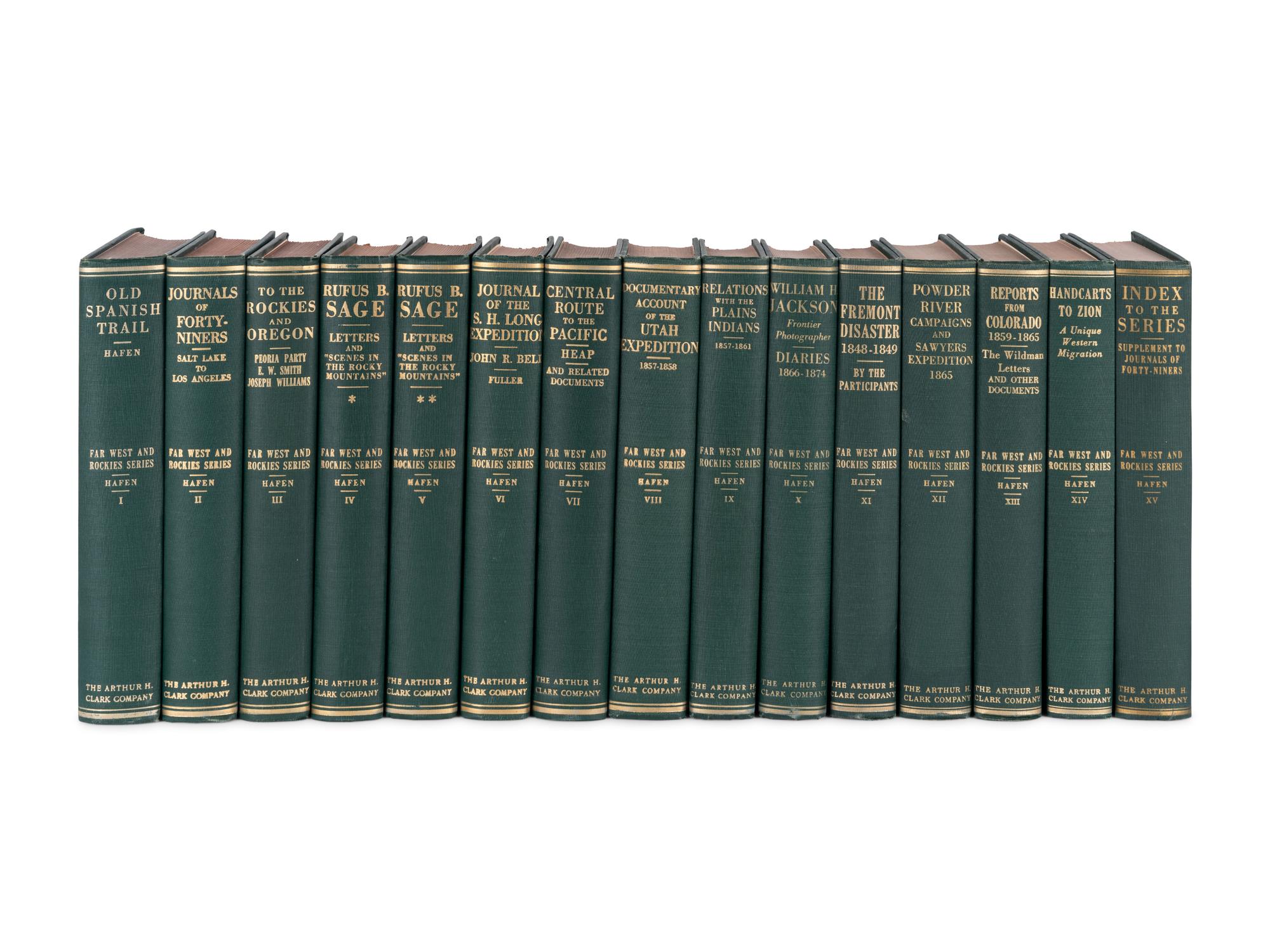 [ARTHUR H. CLARK COMPANY] -- [WESTERN AMERICANA]. HAFEN, LeRoy Reuben (1893-1985) and Ann W. HAFEN (1893-1970), editors. The Far West and the Rockies Historical Series . Glendale, CA: The Arthur H. Clark Company, 1954-1961.