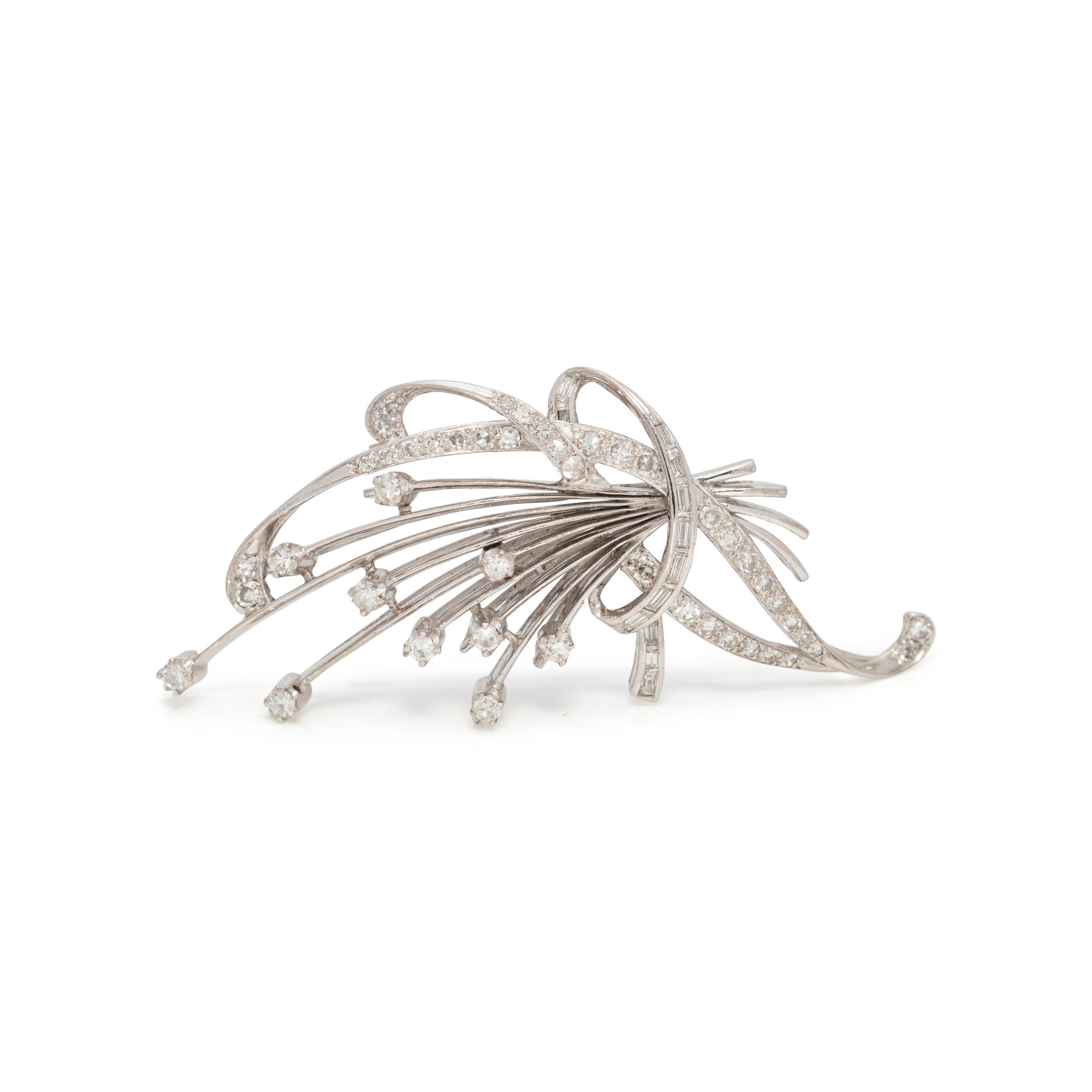 WHITE GOLD AND DIAMOND SPRAY BROOCH