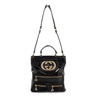 GUCCI, BLACK PATENT BRITT TOTE BAG