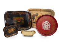 Five Polychrome Decorated Tôle Trays