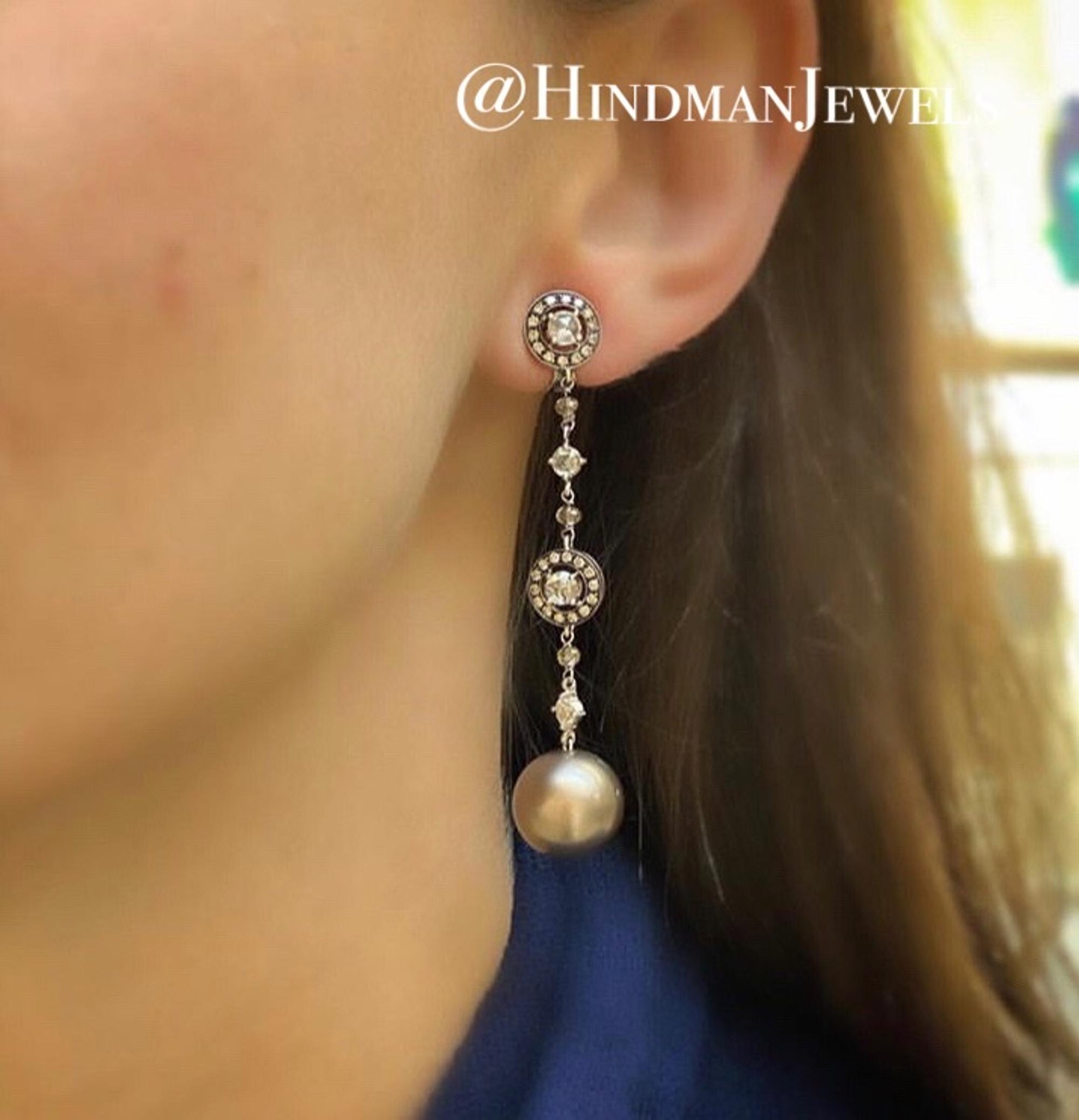 CULTURED TAHITIAN PEARL, DIAMOND AND COLORED DIAMOND EARCLIPS