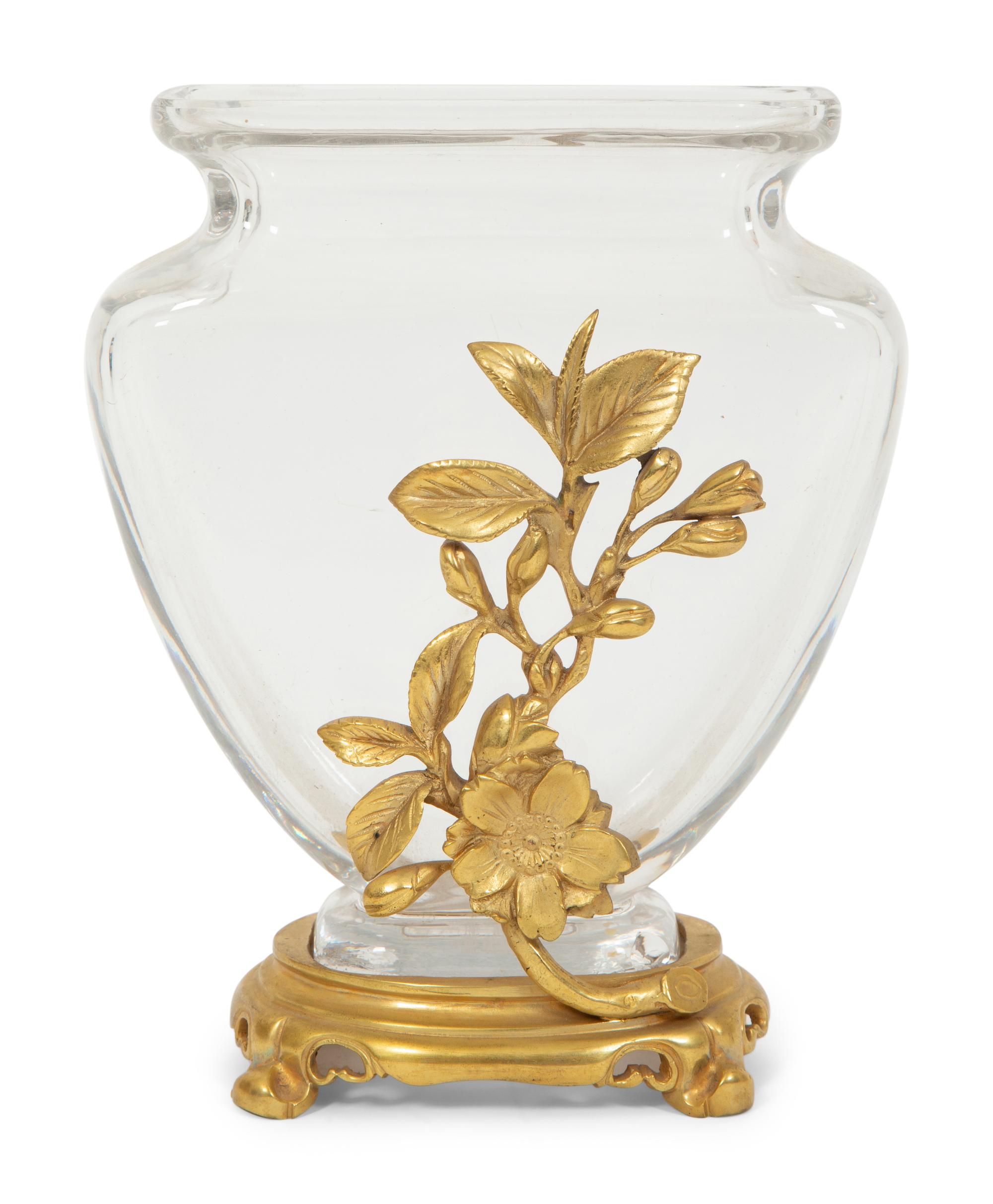 A French Gilt Bronze and Glass Japonisant Vase