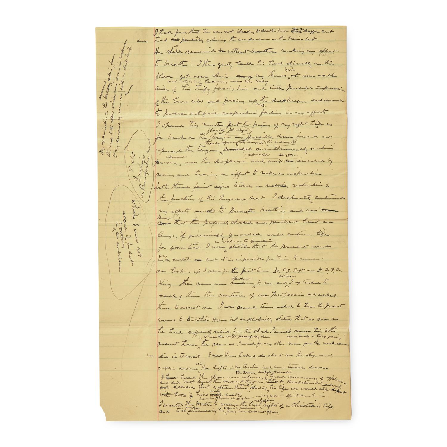 [Presidential] [Lincoln, Abraham] Leale, Charles A. Autograph Document Recounting Lincoln's Assassination