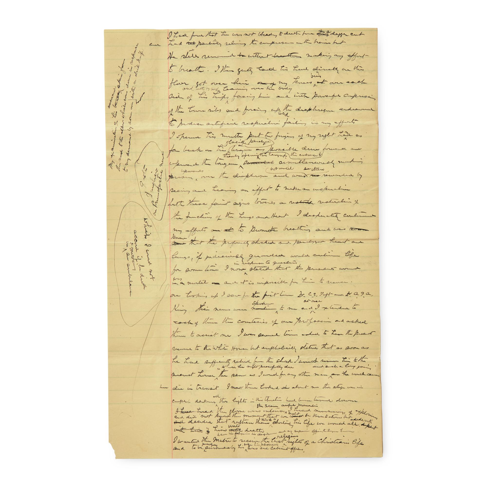 [Presidential] [Lincoln, Abraham] Leale, Charles A. Autograph Document Recounting Lincoln's Assassination
