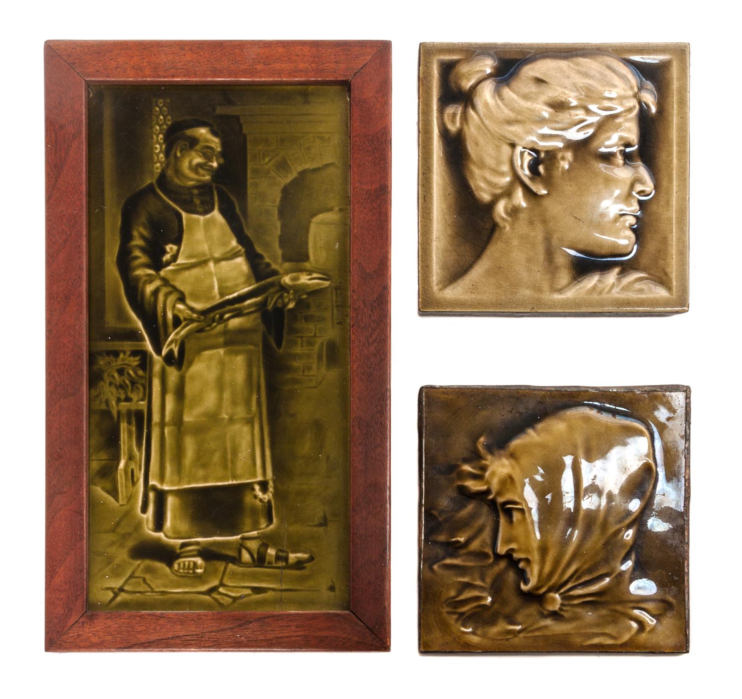 A Collection of Seven Pottery Tiles Average height 6 1/2 inches.
