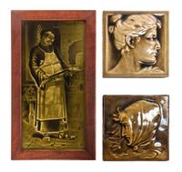 A Collection of Seven Pottery Tiles Average height 6 1/2 inches.