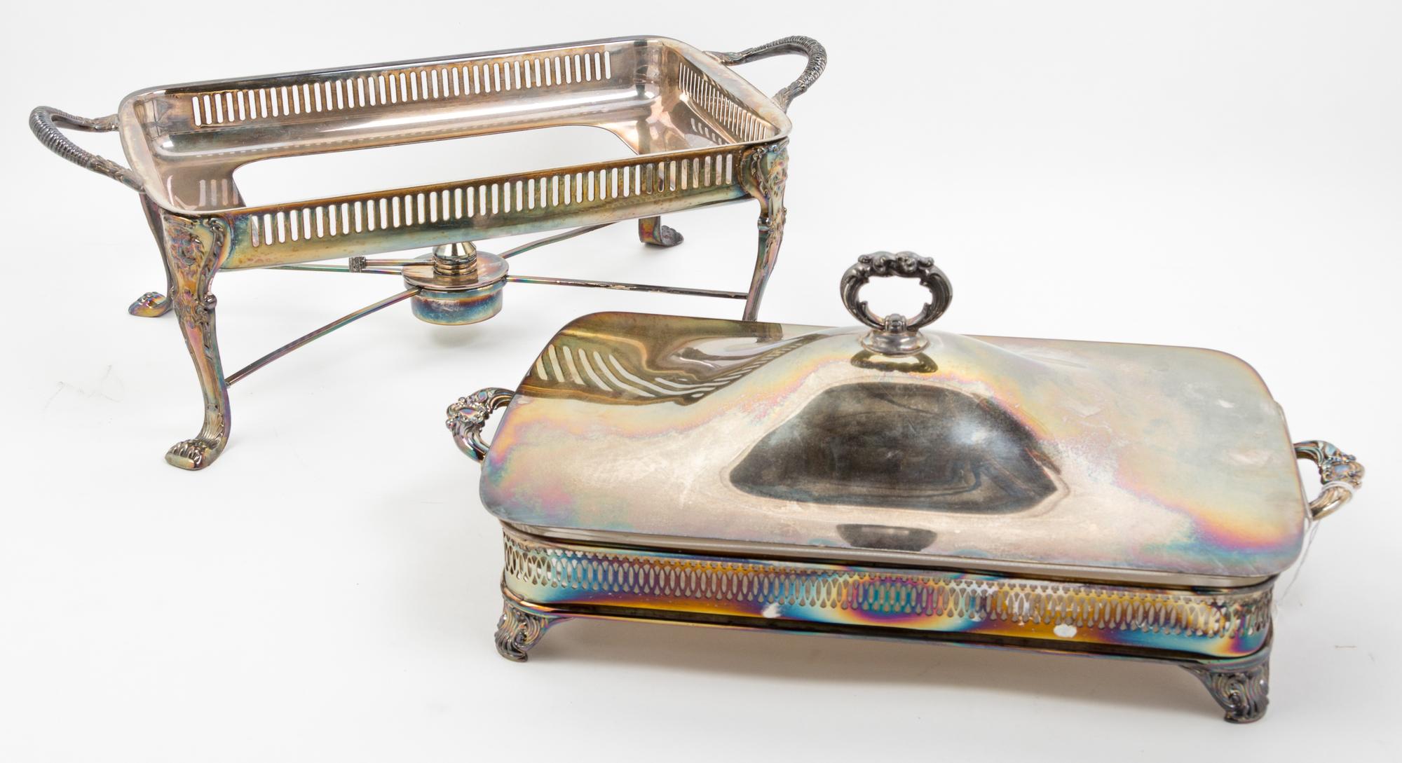 A Group of Silver-plate Articles Height of toast rack 11 inches.