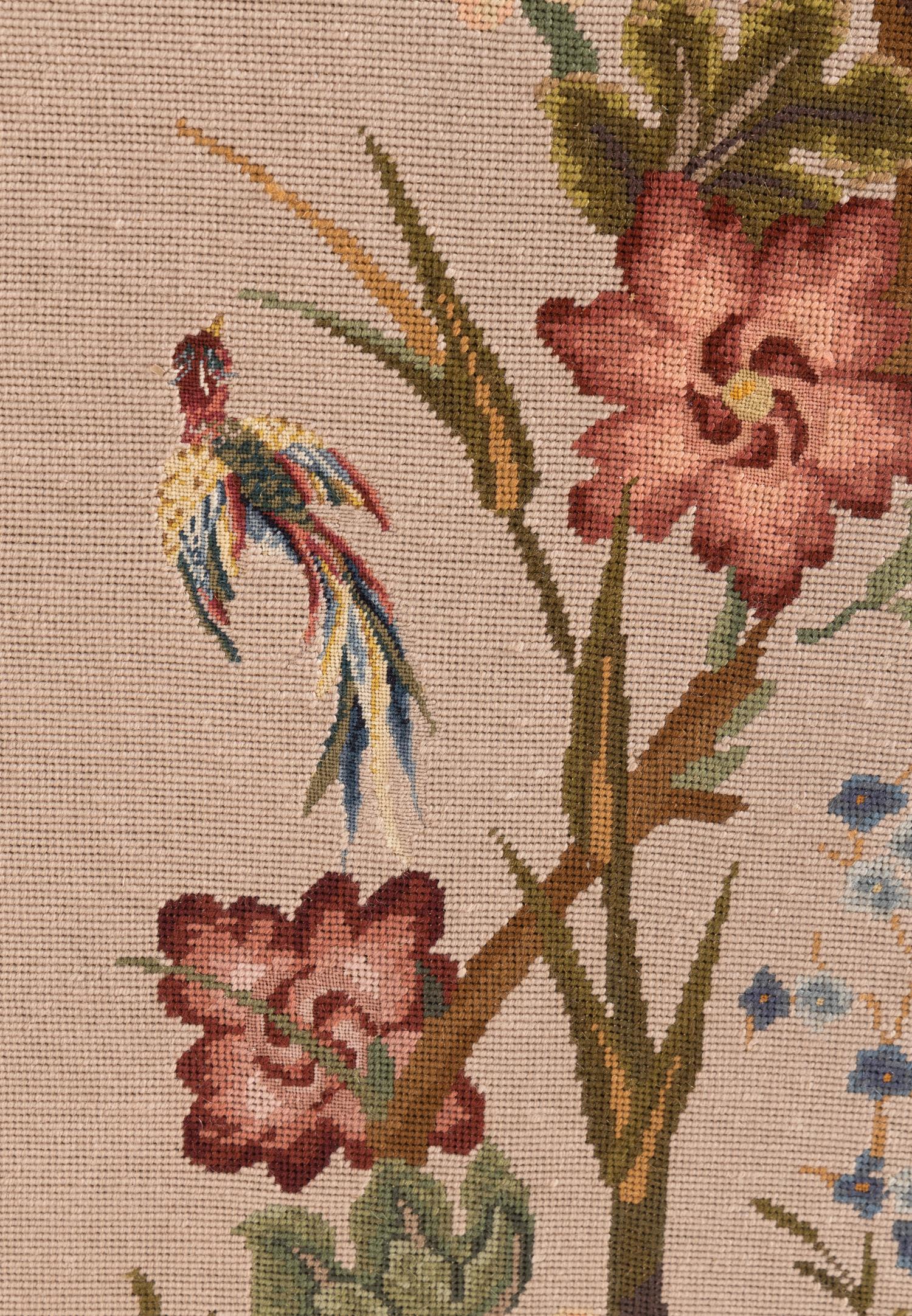 A Needlepoint-Inset Three-Panel Screen