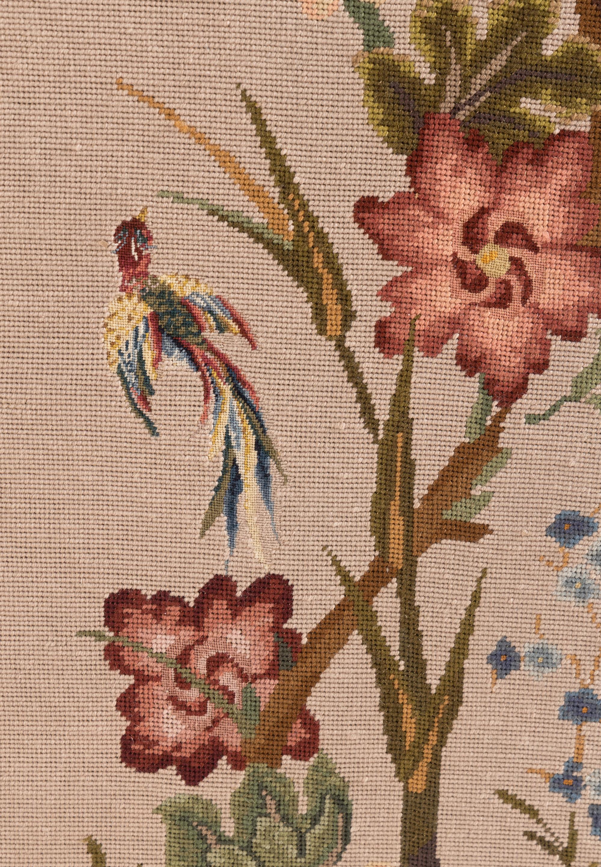 A Needlepoint-Inset Three-Panel Screen