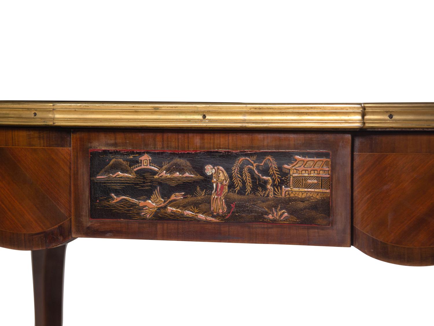 A Louis XV Style Gilt Bronze Mounted Kingwood Marble-Top Table