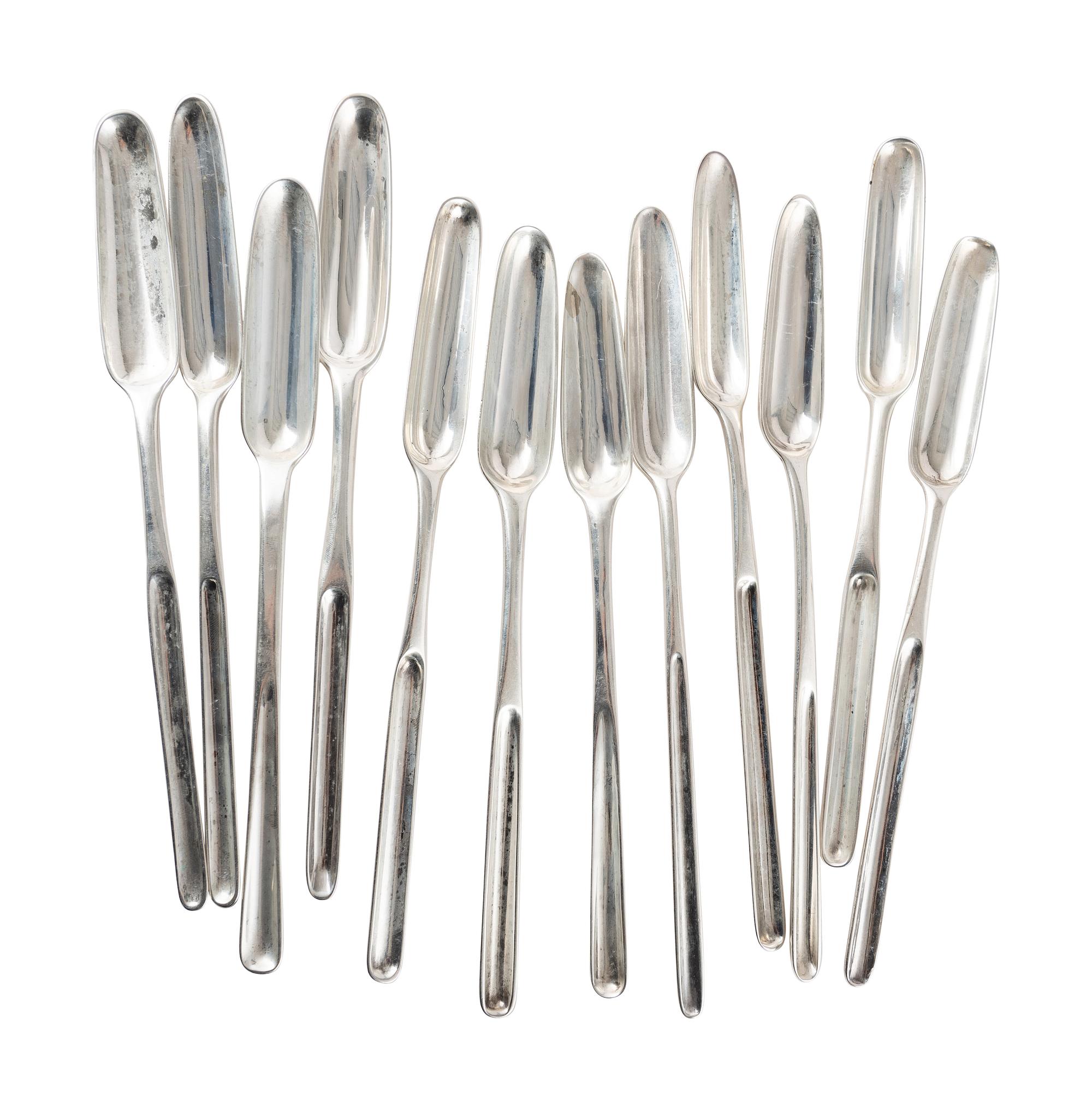 Twelve Georgian Silver Marrow Scoops