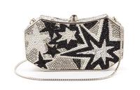 A Judith Leiber Black and Silver Crystal Minaudiere, 6.5" x 3.75" x 1.75".