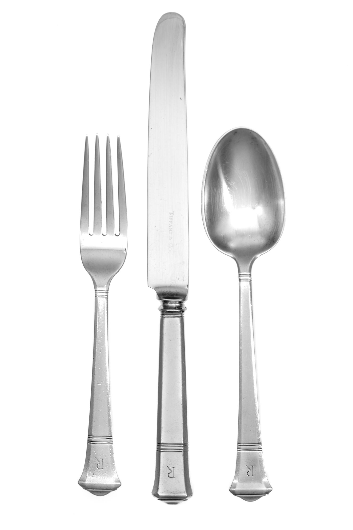An American Silver Flatware Service, Tiffany & Co., New York, NY, 20th Century, Windham pattern, comprising: 12 dinner knives 12 lunche