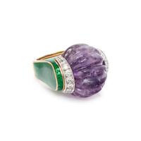 DAVID WEBB, AMETHYST, DIAMOND AND ENAMEL RING