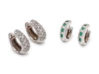 COLLECTION OF WHITE GOLD AND DIAMOND HUGGIE EARRINGS