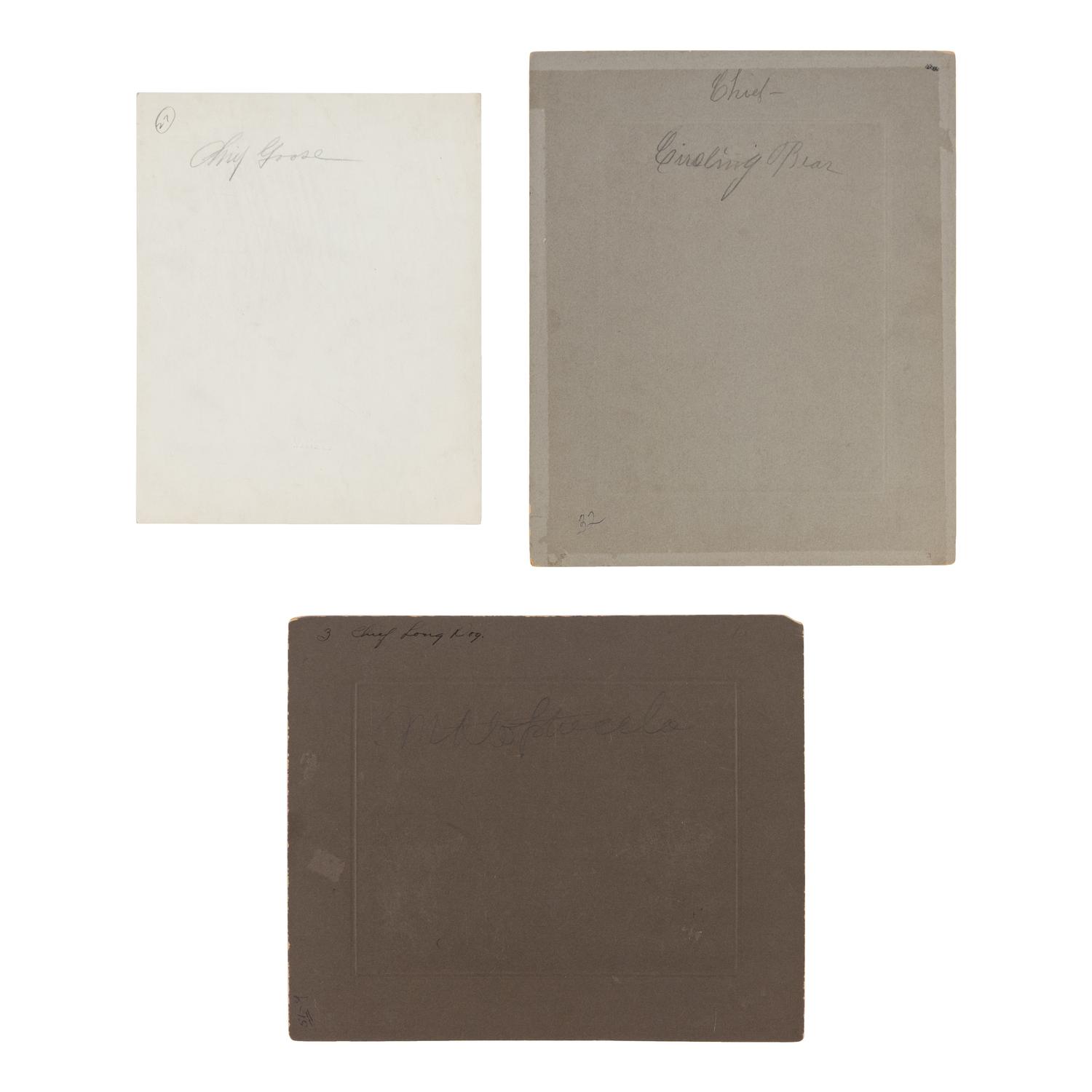 Barry, David F. (1854-1934). A group of 3 photographs, including Circling Bear and Little Big Horn participants Goose and Long Dog.