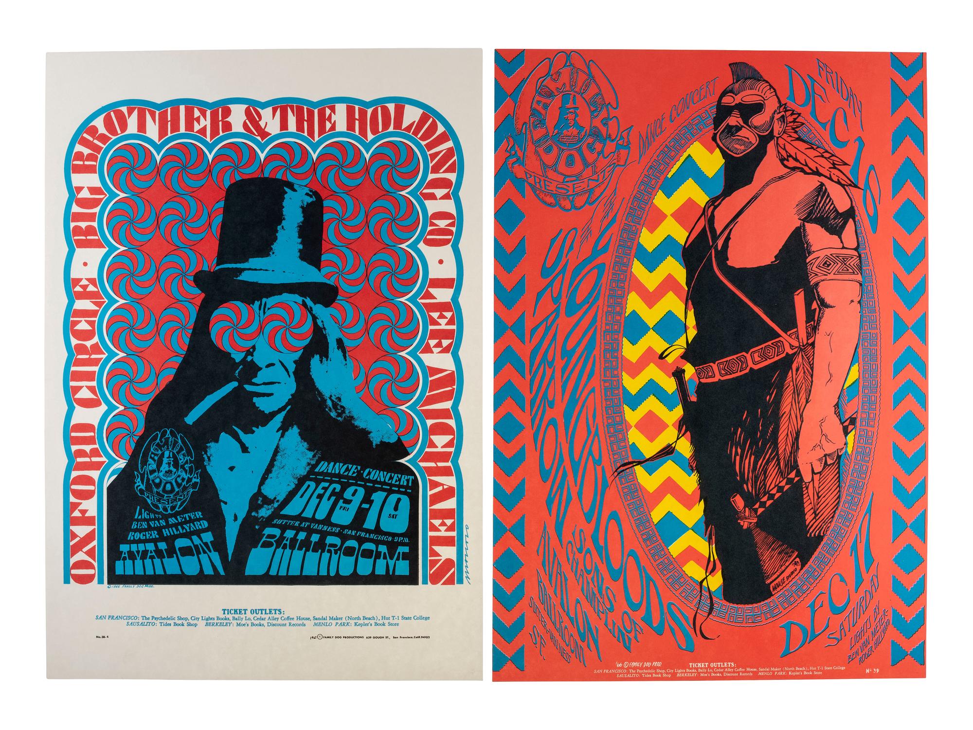 [MUSIC] -- [POSTERS]. MOUSE, Stanley, RENICK, Steve, MOSCOSO, Victor, and LANDSDOWN, Ned, artists. A group of 8 Family Dog posters from 1966, comprising:
