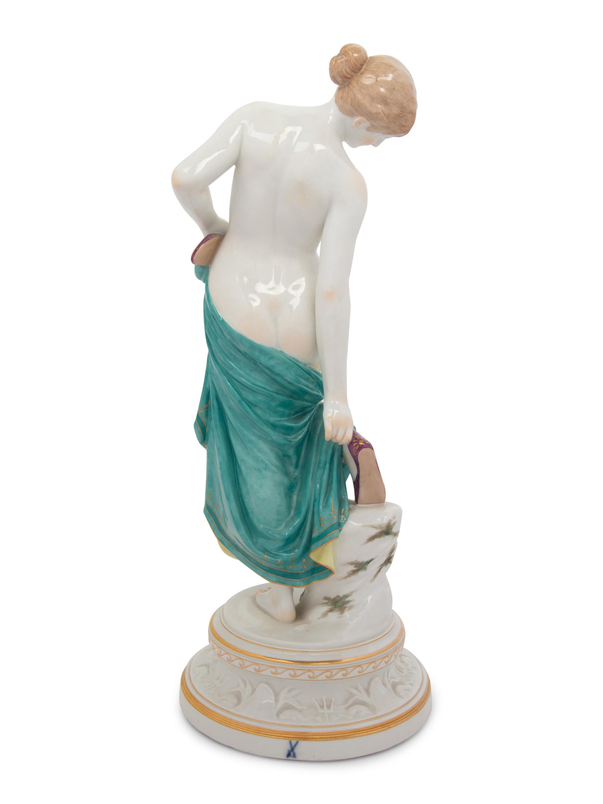 A Large Meissen Porcelain Figure of a Bathing Lady