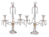 A Pair of Cut Glass Two Light Candelabra