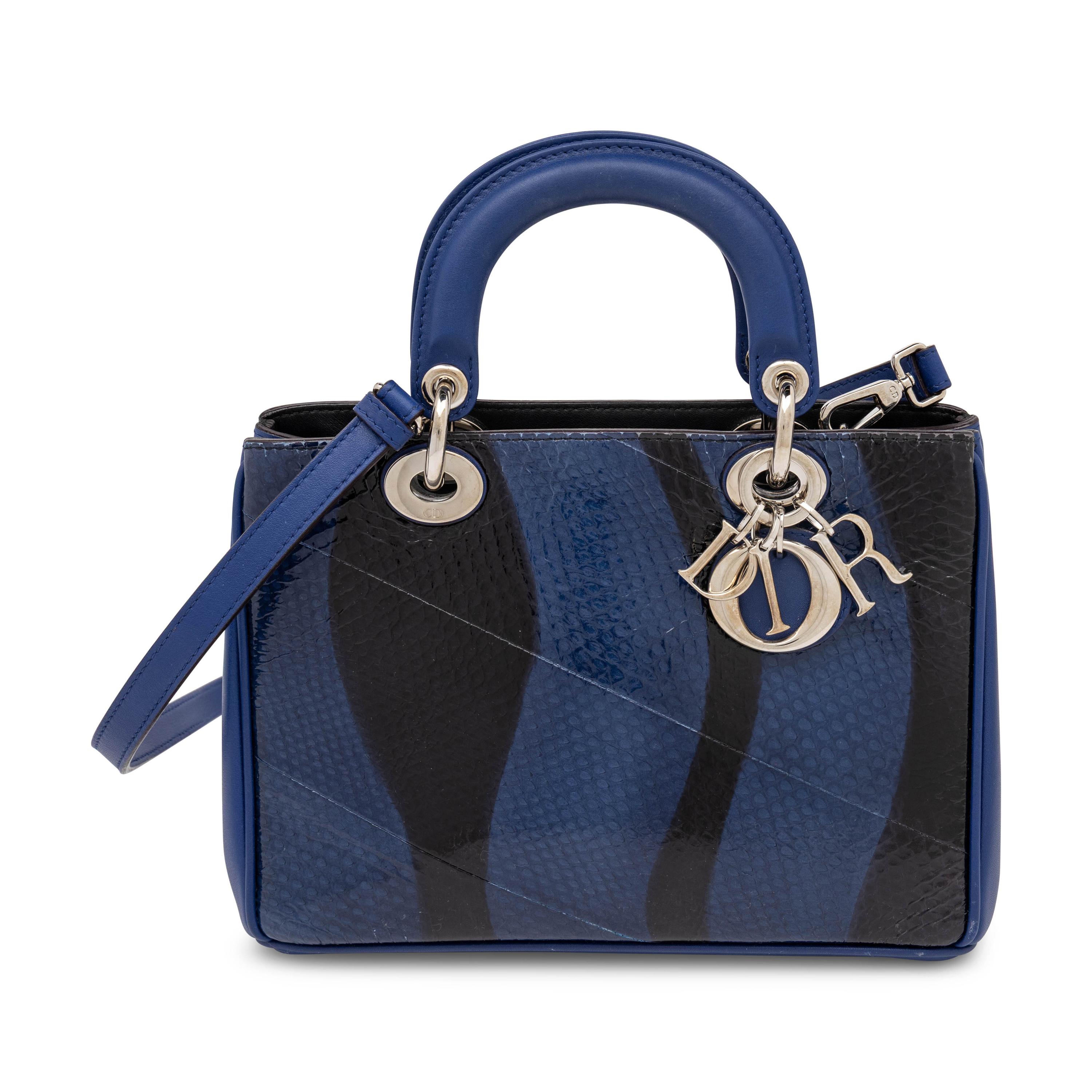 Christian Dior, Small Diorissimo Bag in Blue & Black Snakeskin